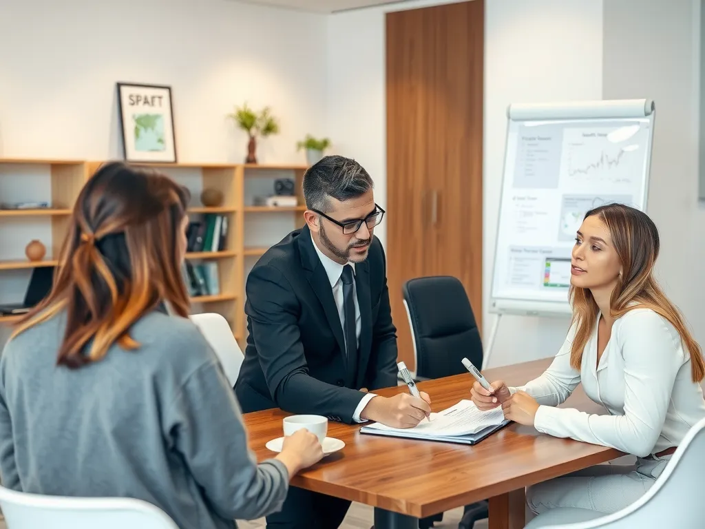 A legal advisor going through a checklist with international students for staying legally compliant in Turkey, organized workspace, modern office