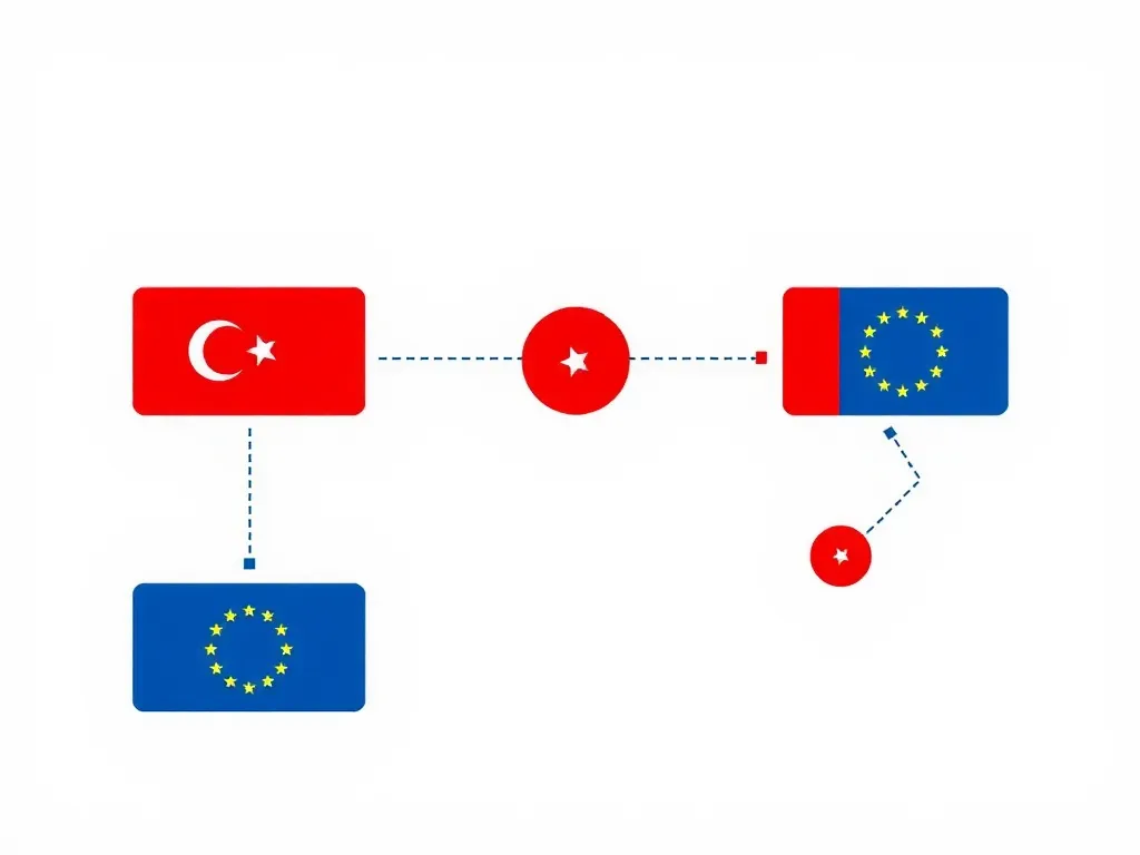 Illustrative chart showing economic and political interdependencies between Turkey and EU, abstract design with connectors