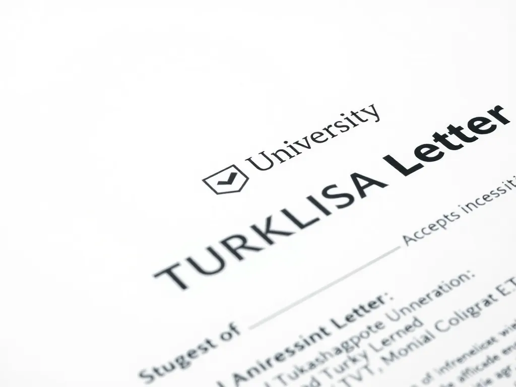 A close-up of a student acceptance letter from a Turkish university, detailed, clean background, no text visible