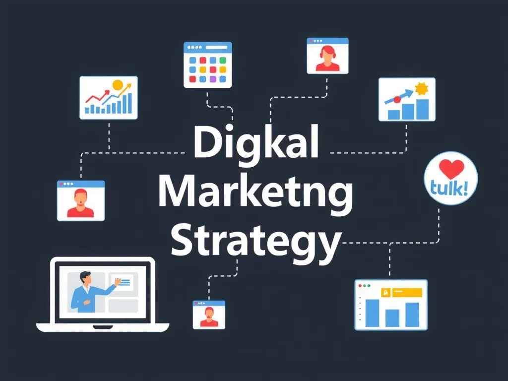 Graphic of successful digital marketing strategy implementation in a Turkish company, showing diverse digital platforms and consumer engagement