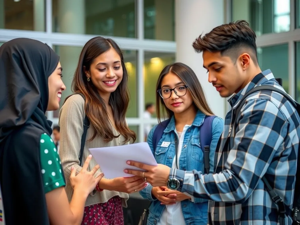 International students engaging in a collaborative project or cultural discussion, showcasing diversity and learning, professional photography, focused on expressions of interest and understanding