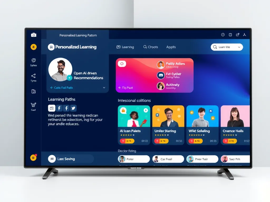 Interactive education platform screen with personalized learning paths, AI-driven recommendations, high resolution, clean interface, digital technology
