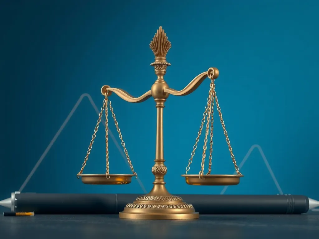 Legal framework concept with AI and education, abstract representation, scales of justice, digital privacy protection, high quality, professional look