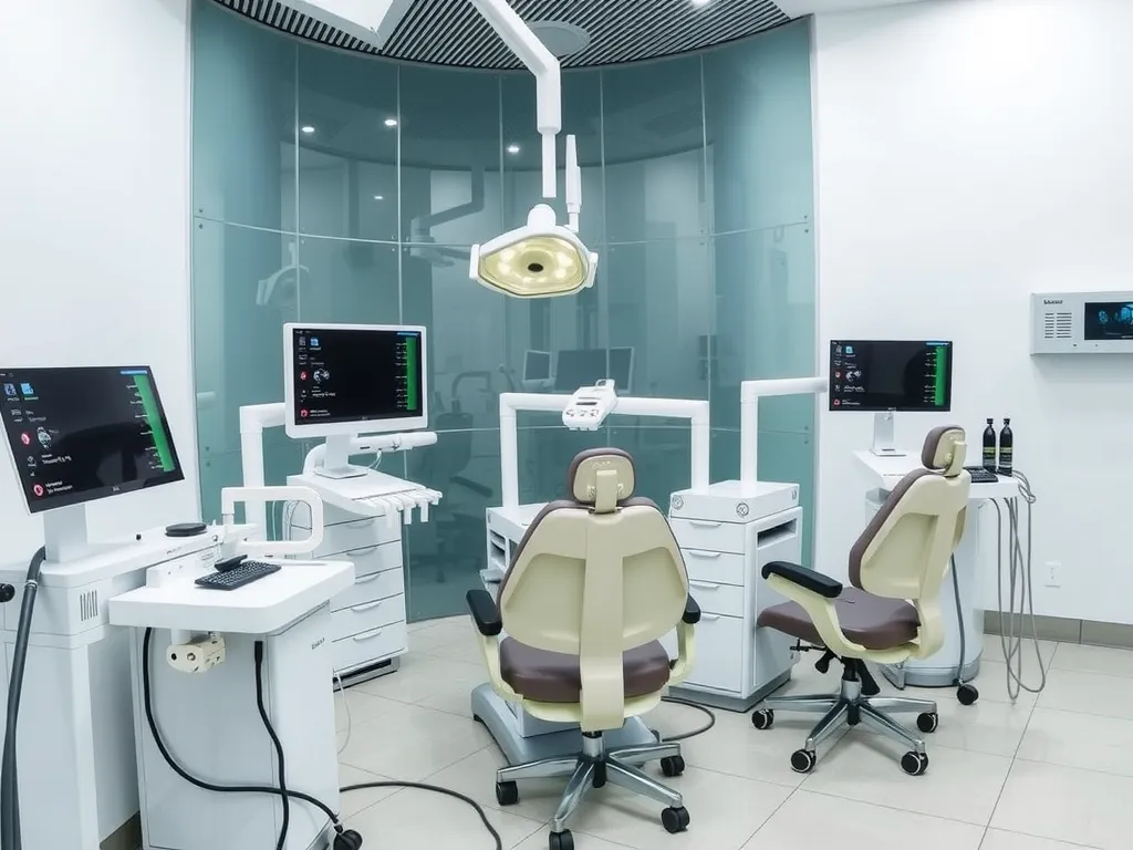 Advanced cosmetic surgery and dental care facilities in Turkey, high-tech equipment, professional photography, clean and modern setting