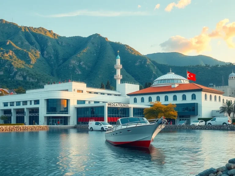 Modern medical tourism in Turkey, showcasing state-of-the-art hospitals and beautiful landscapes, photorealistic, high quality, professional lighting