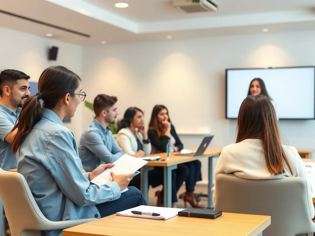 Engaging workshop environment where international students are participating in a financial aid seminar at a Turkish university, professional speakers, interactive session