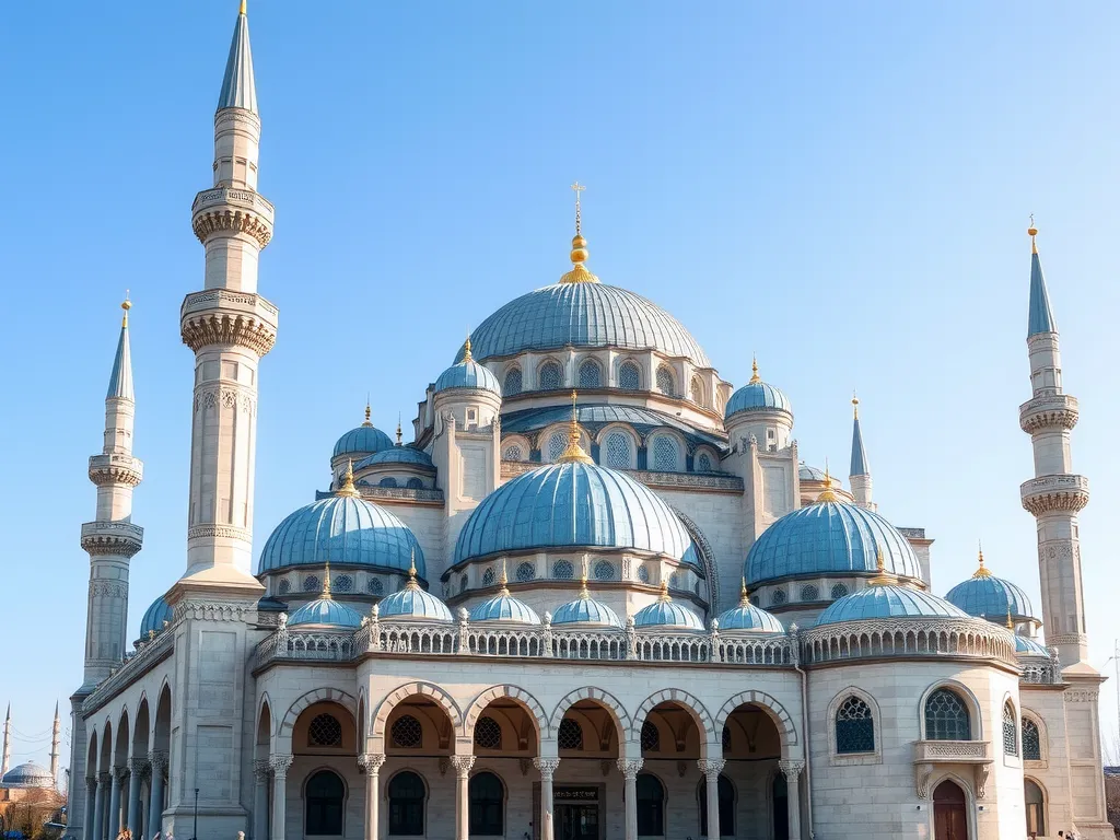 Exterior of the Blue Mosque with its towering minarets and cascading domes, detailed, majestic architectural style, photorealistic Exterior of the Blue Mosque with its towering minarets and cascading domes, detailed, majestic architectural style, photorealistic