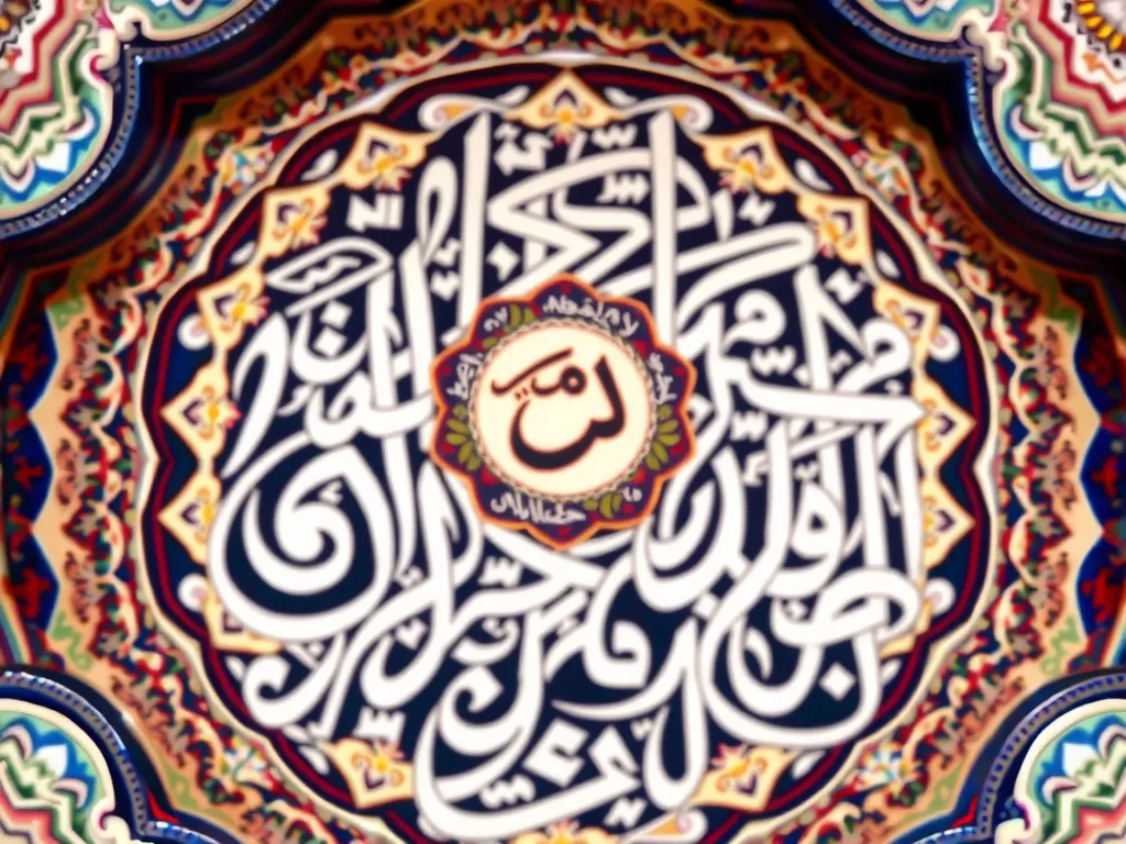 Intricate calligraphy featuring Islamic art style, vibrant colors, and detailed design, showing elements like arabesque patterns and geometric shapes, professional photography Intricate calligraphy featuring Islamic art style, vibrant colors, and detailed design, showing elements like arabesque patterns and geometric shapes, professional photography
