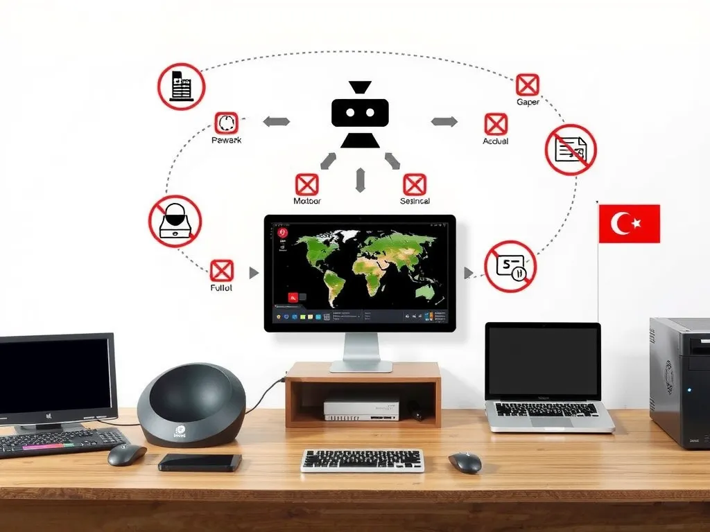 An image displaying infrastructure challenges in a non-urban Turkish university setting, showing limited technology and internet access, photorealistic