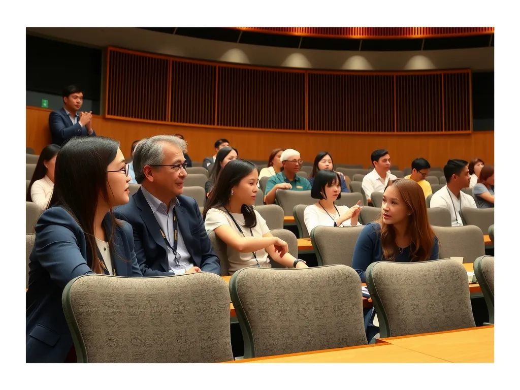 Modern lecture hall with international students engaged in academic discussions with professors, detailed and authentic university environment Modern lecture hall with international students engaged in academic discussions with professors, detailed and authentic university environment