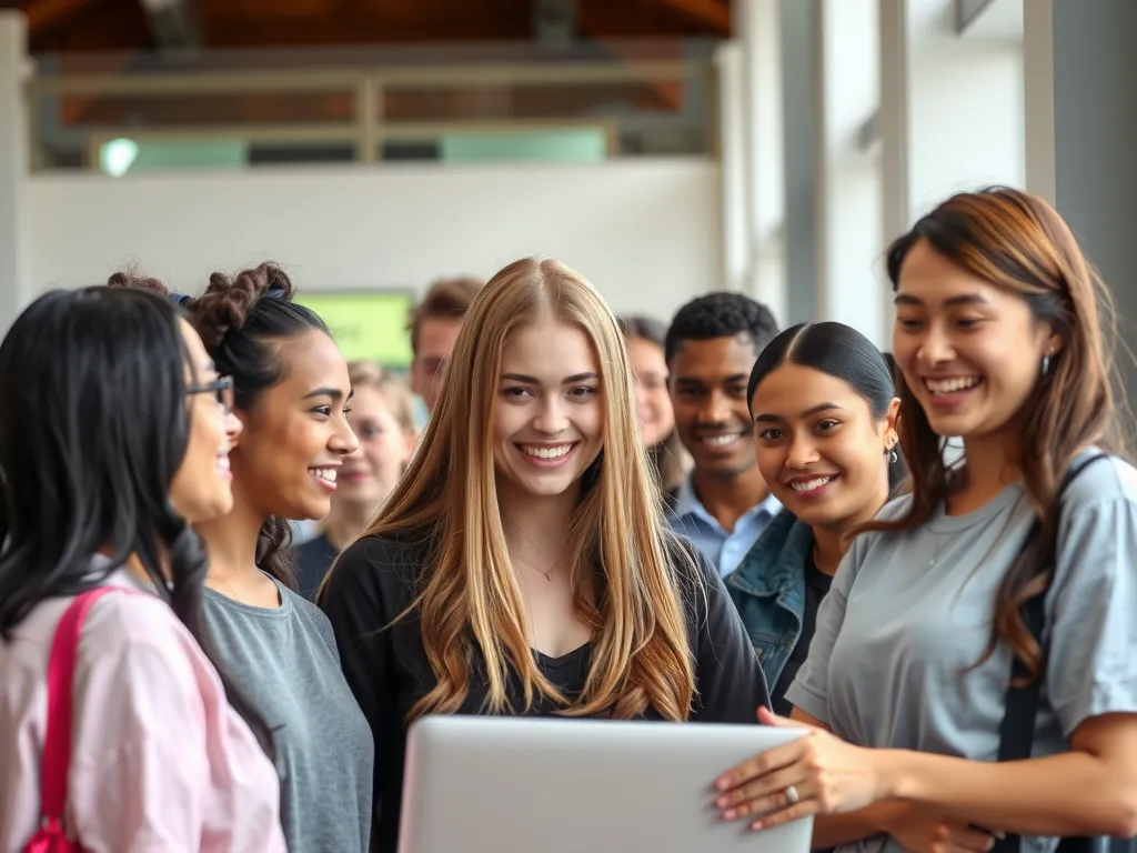 University students engaging in a community service activity, smiling faces, diverse group, teamwork, social interaction University students engaging in a community service activity, smiling faces, diverse group, teamwork, social interaction