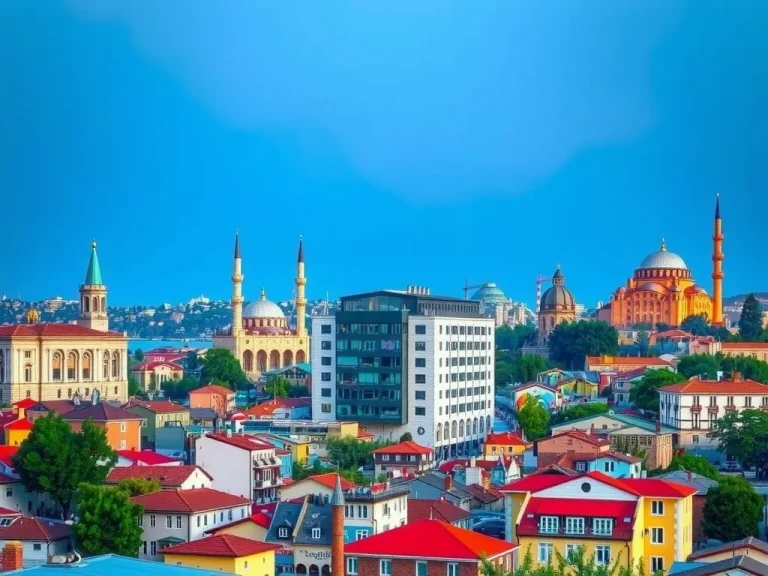 A vibrant cityscape of Istanbul with modern universities in the background, professional lighting, showcasing a blend of historical and contemporary architecture, photorealistic, high quality.