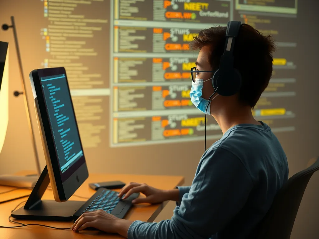 Student isolated in a digital world, looking at a computer screen, feeling disconnected