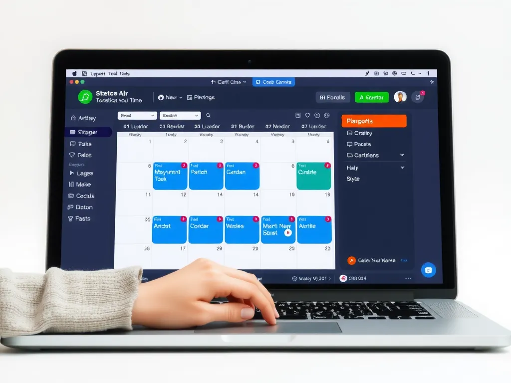A student managing their time with digital tools, calendar on a laptop screen