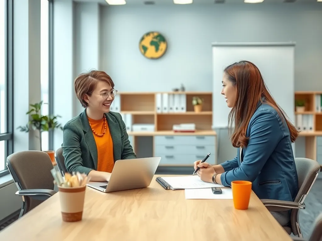 Student consulting with a career advisor at university, professional setting, helpful atmosphere, high-quality