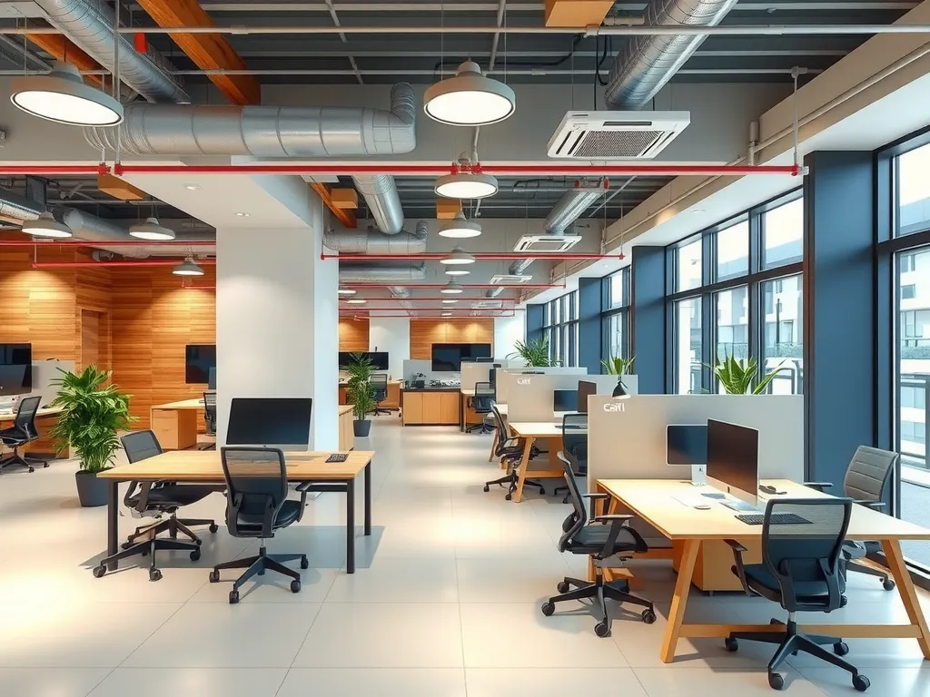 Visual of a modern office space in Turkey, featuring digital infrastructure and coworking spaces, bright and minimalist design